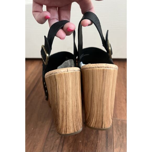 KORK-EASE Darby Black Leather Woodgrain Platform Slingback Clogs Shoes Sz 9M - Picture 9 of 13
